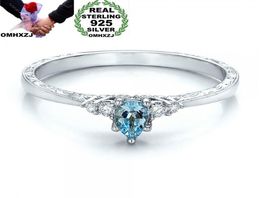 OMHXZJ Whole European Fashion Woman Girl Party Wedding Gift Sea Blue Water Drop Topaz 925 Sterling Silver Ring RR1942956940
