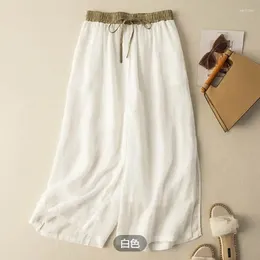 Women's Pants Cotton Linen Women Solid Loose Casual Baggy Vintage Summer Korean Style Elastic Waisted Trousers Wide Leg