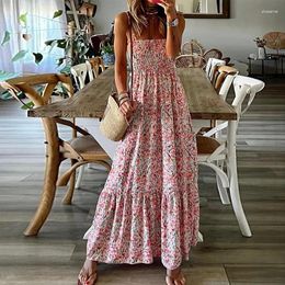 Casual Dresses Summer Fashion Female Sling Dress Loose Ruffle A-Line Vestidos Elegant Floral Printed Women Backless Beach