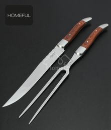 Laguiole carving knife set steak meat bbq knife and fork set with pakka wood and bolster handle 2011139871346