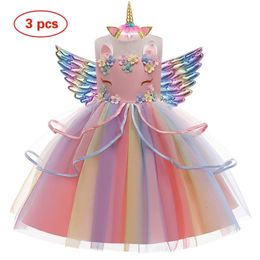 Girl Unicorn Dress Children Party Birthday Princess Costume Sleeveless Trailing Wedding Christmas Outfit Kids Girl Clothing 240430