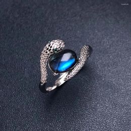 Cluster Rings Vintage Snake Natural Labradorite Sterling 925 Silver Gemstone 6 8mm For Women Birthday Party Jewelry Gift