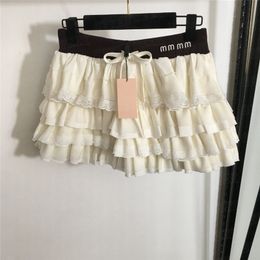 Embroidered Letter Cake Skirts Dress For Women Lace Splicing Elastic Waist Short Dress Sweet Girl Mini Skirt Clothes