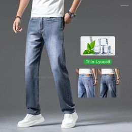 Men's Jeans Summer Lyocell Ultra-thin Casual Straight Cotton Trousers Soft Stretch Blue Denim Pants Male Brand Clothing