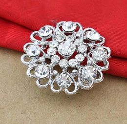 Sparkly Silver Plated Clear Rhinestone Crystal Diamante Nice Design Small Heart Flower Brooch Party Prom Gift Pins9110618