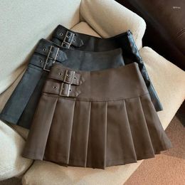 Skirts MEXZT S-3XL Y2K Pu Leather Mini Women Streetwear High Waist Pleated Skirt Vintage Korean Black Slim Casual A Line