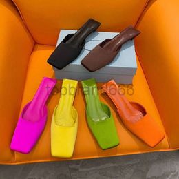 Top quality Silk square toes Mules slippers Low-heeled sandal heels Womens Dress shoes Luxury designer slipper Dinner Party shoes With box 4cm Rose yellow Black green