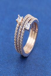 925 Sterling Silver Rose Gold Plated Triple Spiral Band Ring Fit P Jewellery Engagement Wedding Lovers Fashion Ring For Women7623212