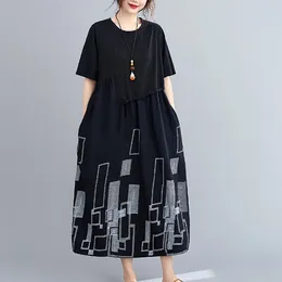 Party Dresses Short Sleeve Patchwork Print Loose Summer Dress For Women Holiday Outdoor Travel Style Long Robes Office Lady Work