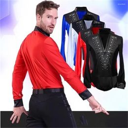 Stage Wear Latin Dance Top V-neck Men Shirt Ballroom Dancing Clothes Red Professional Competition Da