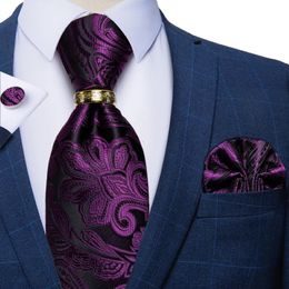 Bow Ties Luxury Purple Silk For Men Fashion Wedding Neck Tie Gifts Accessories Cufflinks Handkerchief Ring Set 293K