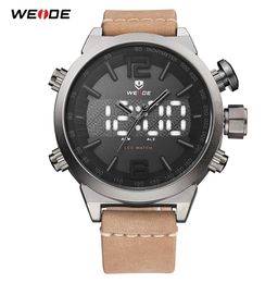 WEIDE Men039s Analogue LED Digital Display Quartz Movement Leather Strap Clock numeral Wristwatches Waterproof Relogio Masculino9170258