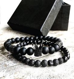 2pcsset Brand Fashion Pave CZ Men Bracelet Strands 8mm Matte Beads with Hematite Bead Diy Charm For Wrist Strap accessories Gift 5244283