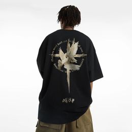 Gothic Tshirt Vintage Peace Short Sleeve Summer Men Loose Oversized Tee Casual Women Crew Neck Tops Y2k Clothes Streetwear 240426