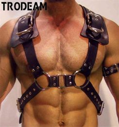 TRODEAM Men039s Leather Chest Harness Bondage Belt Gay Punk Male Belt Straps Half Body Chest Shoulder Belts Fetish Bdsm Suspend3444652