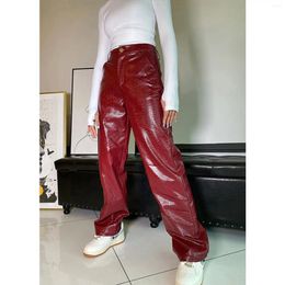 Women's Pants CrocodilFashion Soft PU Long Trouser Women Patterned Faux Leather Solid High Waist Straight Leg Streetwear