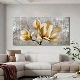 s Nordic Classic Aesthetics Wall Art Modern Abstract Gold Flower HD Oil On Canvas Posters And Prints Home Bedroom Decoration Gifts J240505