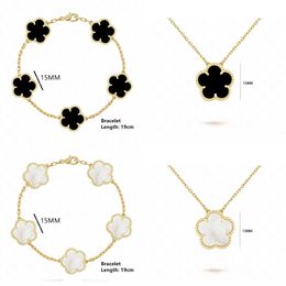 Wedding Jewelry Sets Simple 15mm Natural Shell Stone Five Leaf Flower Set Bracelet Necklace Classic Womens Party Daily Wear H240504