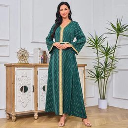 Ethnic Clothing Spring 2024 Middle East Cross-border Muslim Robe With Gold Bead Tube Lace Slim Temperament Dress