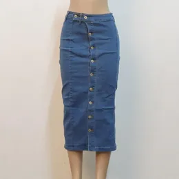 Skirts Denim Skirt Button Placket High Waist With Irregular Slit Stylish Calf-length For Women Office