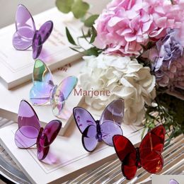 Decorative Objects Figurines Mariposas Butterfly Fairy Wings Fluttering Glass Crystal Papillon Lucky Glints Vibrantly With Bright Dh6Hk