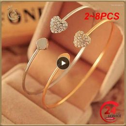 Bangle 2-8PCS Arrival 2024 Fashion Adjustable Crystal Double Heart Bow Bilezik Cuff Opening Bracelet For Women Jewellery Gifts