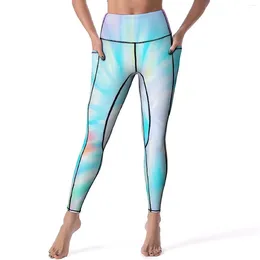 Women's Leggings Tie Dye Yoga Pants Pockets Colourful Hippy Print Sexy Push Up Fashion Sports Tights Stretch Fitness Leggins