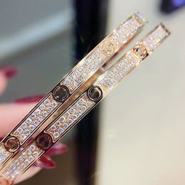 Womens bracelet gold torque bangle Double row diamond luxury jewelry width 5MM hidden inlay process High fade resistant bracelets designer for women Bijouxq4