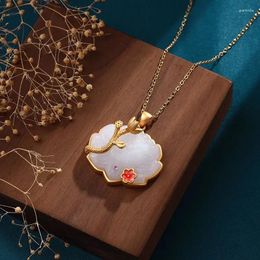 Chains Classic In Natural Hetian Jade Lotus Pendant Necklace Enamel Small Flower Chinese Style Exquisite Jewelry For Women