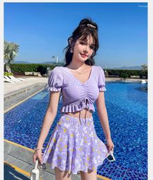 Women's Swimwear 2024 Women Korean Style Vacation One-Piece Monokini One Piece Flower Print Ruffle Skirt Swimsuit