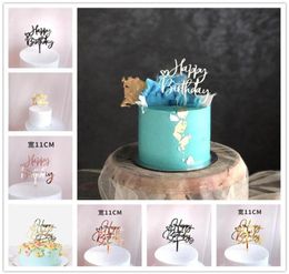 Acrylic Cake Topper Golden Happy Birthday Cake Toppers For Kids Birthday Party Decorations celebrate dessert gift294U1559069