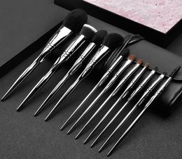 MSQ aluminum handle 11pcs Powder Makeup Brushes Set Classic Eyeshadow Lip Foundation Make Up Brush Goat Horse Hair with bag DHL fr5443707