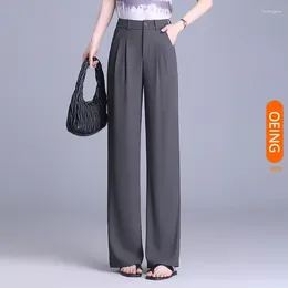 Women's Pants Women High Waist Straight Suit 2024 Summer Elegant Chic Slim Fit Casual Black Gray Wide Leg Trousers Office Lady 7832