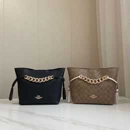 Shoulder Bags Evening 2023 Olay New Women's Bag Classic Logo and Bucket Old Flower Thick Chain Decoration Drawstring Lucky