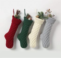 Christmas Knitted Socks Red Green White Grey Knitting Stocking Christmas Tree Hanging Gift Sock Xmas Party Candy Stockings LL1694429309