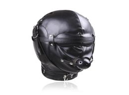 Black Quality Full Blindfold Mask Hood With Mouth Ball Gag Restraint gimp R524651848