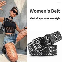 Belts Rivet Eye PU Belt For Women Y2K Style Fashion Versatile Decorative Jeans Hollow Gothic Metal Clothing Accessories