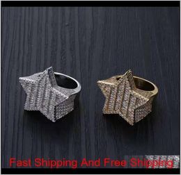 Iced Out Star Rings For Men Luxury Designer Mens Bling Diamond Stars Ring Copper Zircon 18K Gold Plated Wedding Engagement Rings 58022727