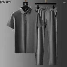 Men's Tracksuits 2024 Fashion Solid Two-Piece Sets Casual Comfy Lapel T-shirt Trousers Sport Outfit Men Breathable High-Quality