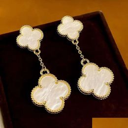 Stud Four Leaf Clover Earring Fashion Classic Dangle Earrings Designer For Woman Agate Mother Pearl Moissanite Valentines Gift Teach Dhvo5