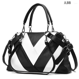 Bag Women Handbags Black And White V-type Leather Totes Top-handle Patchwork Striped Shoulder Lady Hand Bags