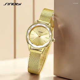 Wristwatches SINOBI Fashion Golden Women's Watch Top Luxury Woman Quartz Original Design Elegant Ladies Clock Relogio Feminino