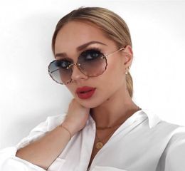 Sunglasses Gradient Custom Metal Shades Oversized Round Rimless Flower Women5992333