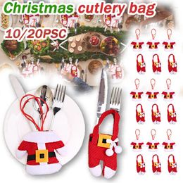 Party Decoration Christmas Cutlery Holders Suit Silverware Pockets Knifes Forks Tableware Decor Bag Storage Covers Xmas 10Pcs