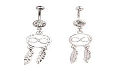 Lucky 8 Dream Catcher Feather Rhinestone Piercing Belly Button Navel Ring Barbell piercing indiano3950769