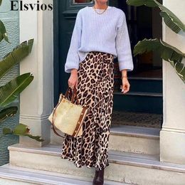 Skirts Temperament Lady High Waist Street Skirt All Match Women Big Hem Half Dresses Fashion 2024 Leopard Print Belt Long