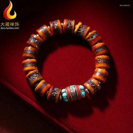 Strand Tibetan Ox Bone Ornament Gabala Crafts Ethnic Style Distressed Men's And Women's Colorful Beads Mantra Text Bracelet