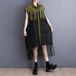 Party Dresses Korean Fashion Women's Military Style Patchwork Lace Dress One Piece Harajuku Unique Slimming Body Covering Summer