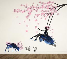 Romantic Floral Fairy Swing Wall Stickers for Kids Room Wall Decor Bedroom Living Room Children Girls Room Decal Poster Mural7609647
