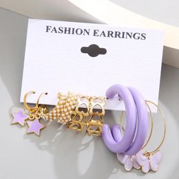 Dangle Earrings 6 Pairs Purple Earring Set 6-Piece C-shaped Hollow Butterfly For Women Girls Jewellery Birthday/Valentine'